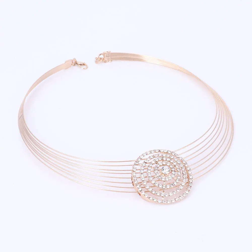 Африканские бусы Ювелирные наборы для женщин Кристалл ожерелье серьги Золотой