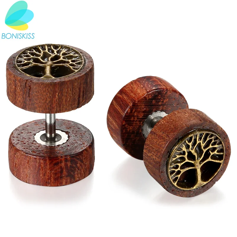 BONISKISS женские деревянные серьги гвоздики boucle d'oreille femme 2020 двухсторонние круглые