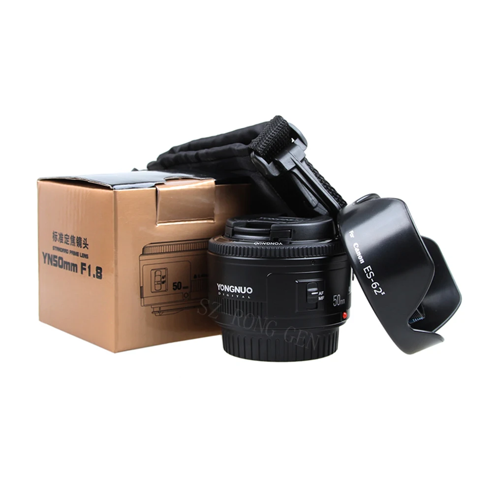 YONGNUO YN 50 мм F1.8 объектив с большой апертурой и автофокусом для Canon EF Mount EOS Camer+ сумка для объектива+ бленда ES-62II