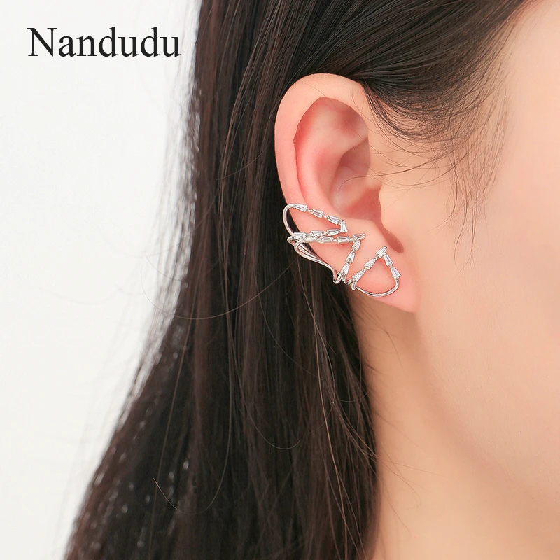 Nandudu 925 пробы серебро Для женщин клипсы для правой серьги-каффы серьги