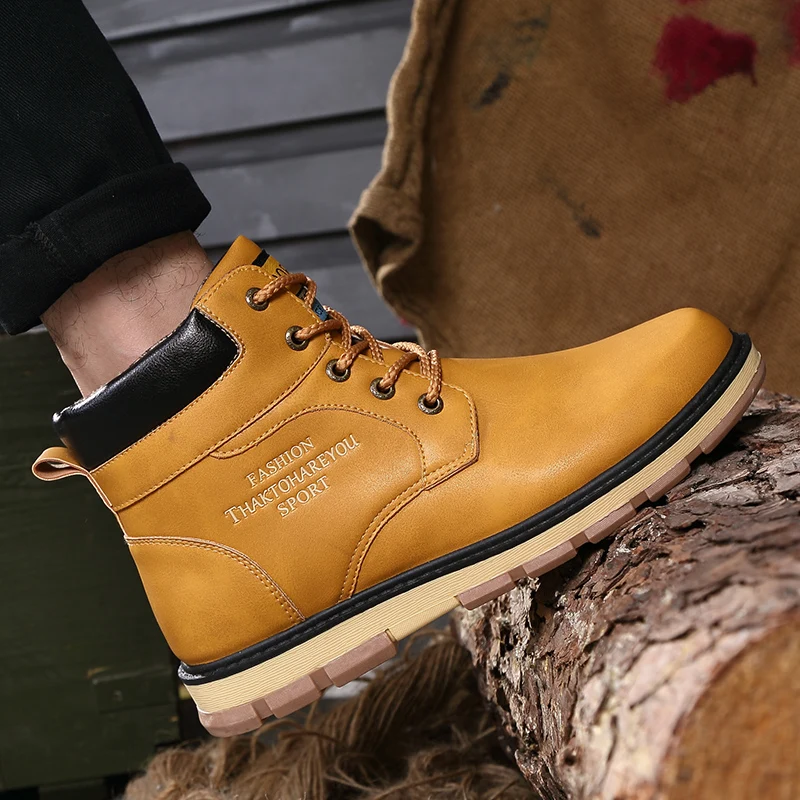 Очень теплые мужские зимние кожаные ботинки уличные водонепроницаемые
