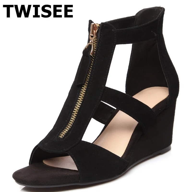 TWISEE замши пальца ноги щели дамы женская обувь сандалии мода лето Классика Клинья