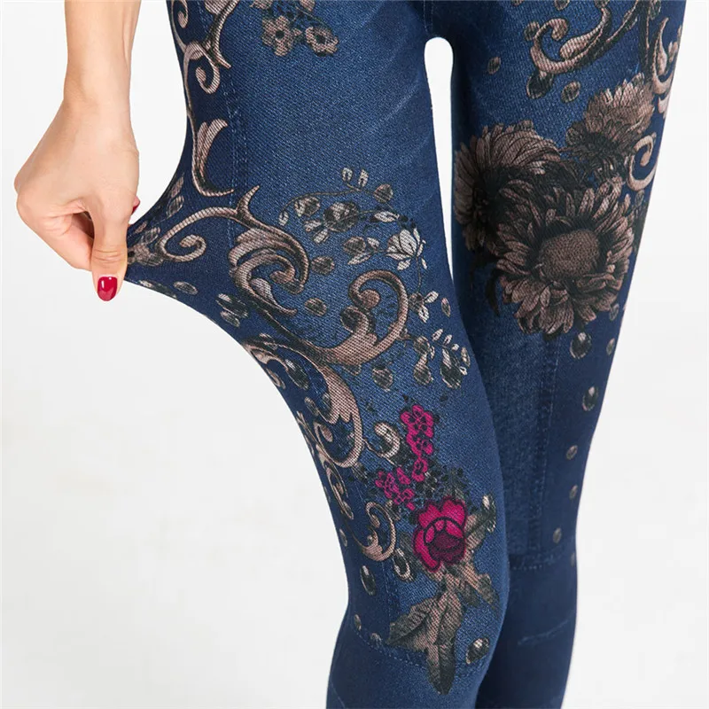 

Slim Women push up cotton Pencil Pants 2019 summer Mom's Casual Plus Size Elastic Faux Denim Jeans Female Sexy printed Leggings