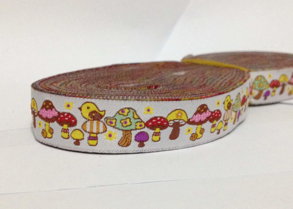 

[Lucky Ribbon] ZERZEEMOOY оптовая продажа 5/8 ''(16 мм x 10 ярдов) 100% полиэстер тканая жаккардовая лента Белая Грибная zakka Ribbon