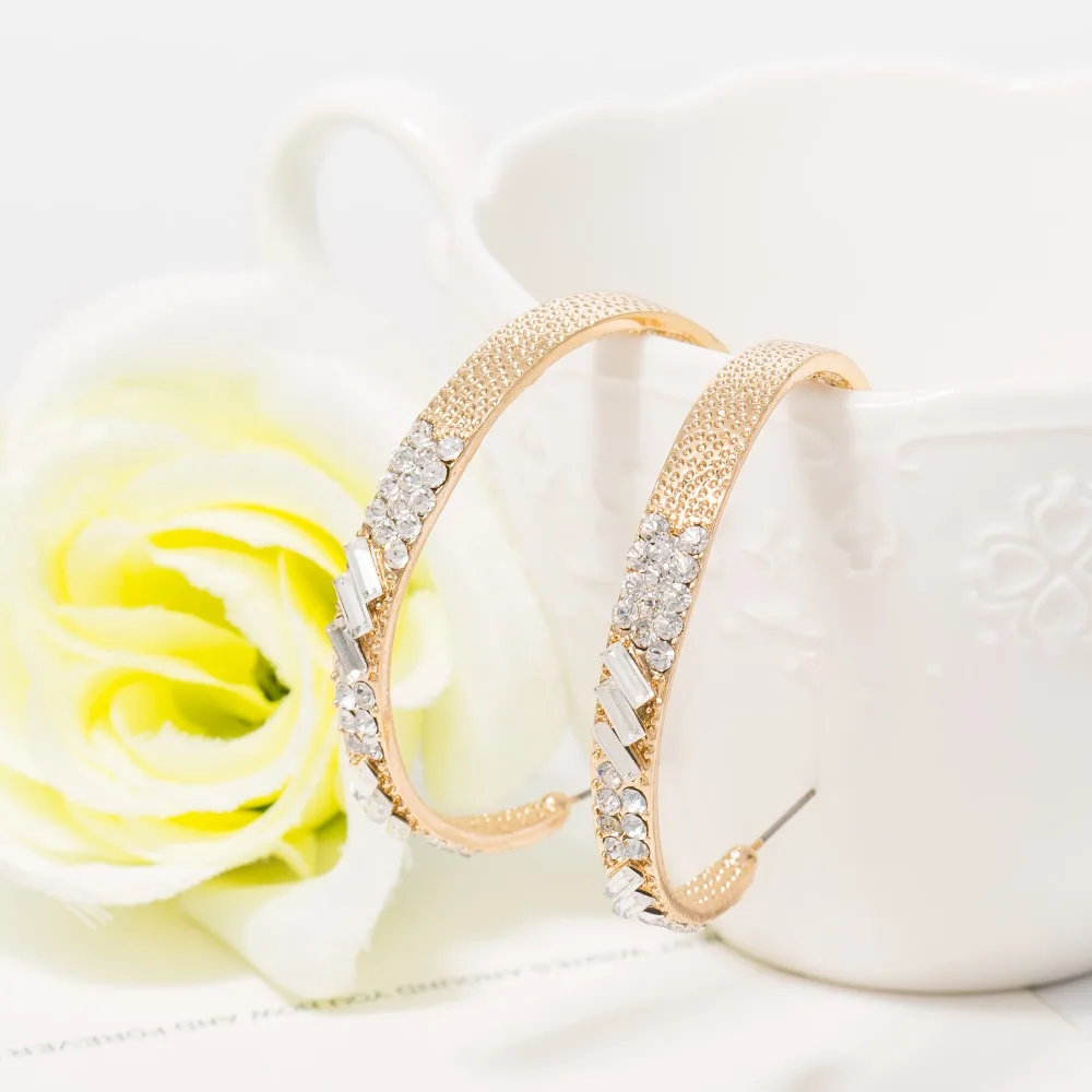 2017 Big Hoop Earrings For Women Gold Color Round Crystal High Quality Wedding Jewelry Boucle d'Oreille Bijoux | Украшения и