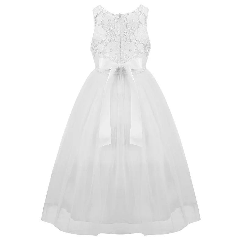 Детское кружевное Тюлевое платье без рукавов с цветочным рисунком и ленточным