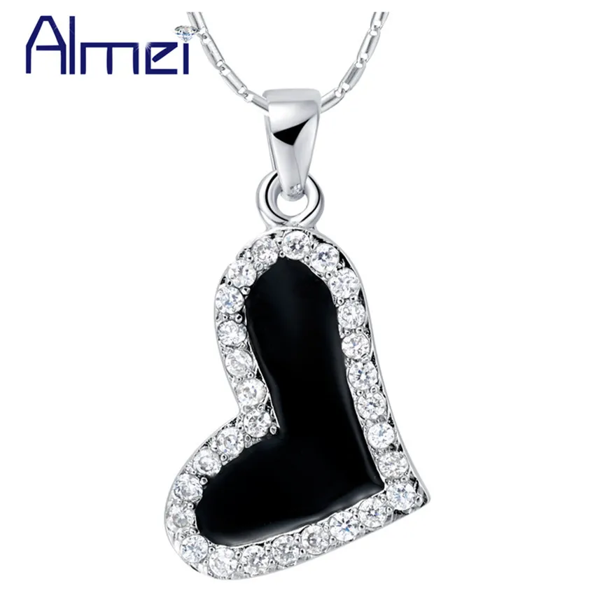 Женское Ожерелье с фианитом черное эмалевое сердце модные ювелирные изделия