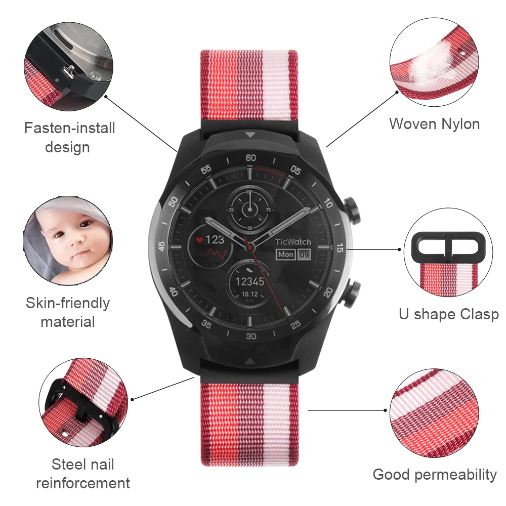 SIKAI 22 мм Универсальный сменный ремешок для Ticwatch Pro ремешок нейлоновый ремешок для huawei 2 Pro браслет для samsung gear S3 ремешок