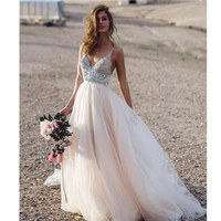 wedding dress light pink spaghetti straps with flowers appliques sexy bride dress backless vestido de novia playa gowns