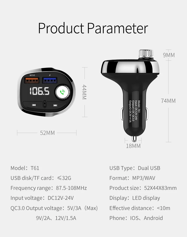 Режим Hands-Free автоматически fm-передатчик поддерживает USB Чтение с голосовыми подсказками