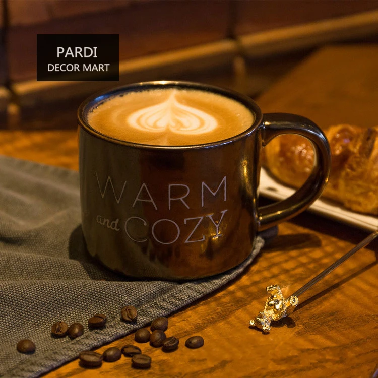 Модная черная золотая металлическая кофейная кружка с керамическими буквами