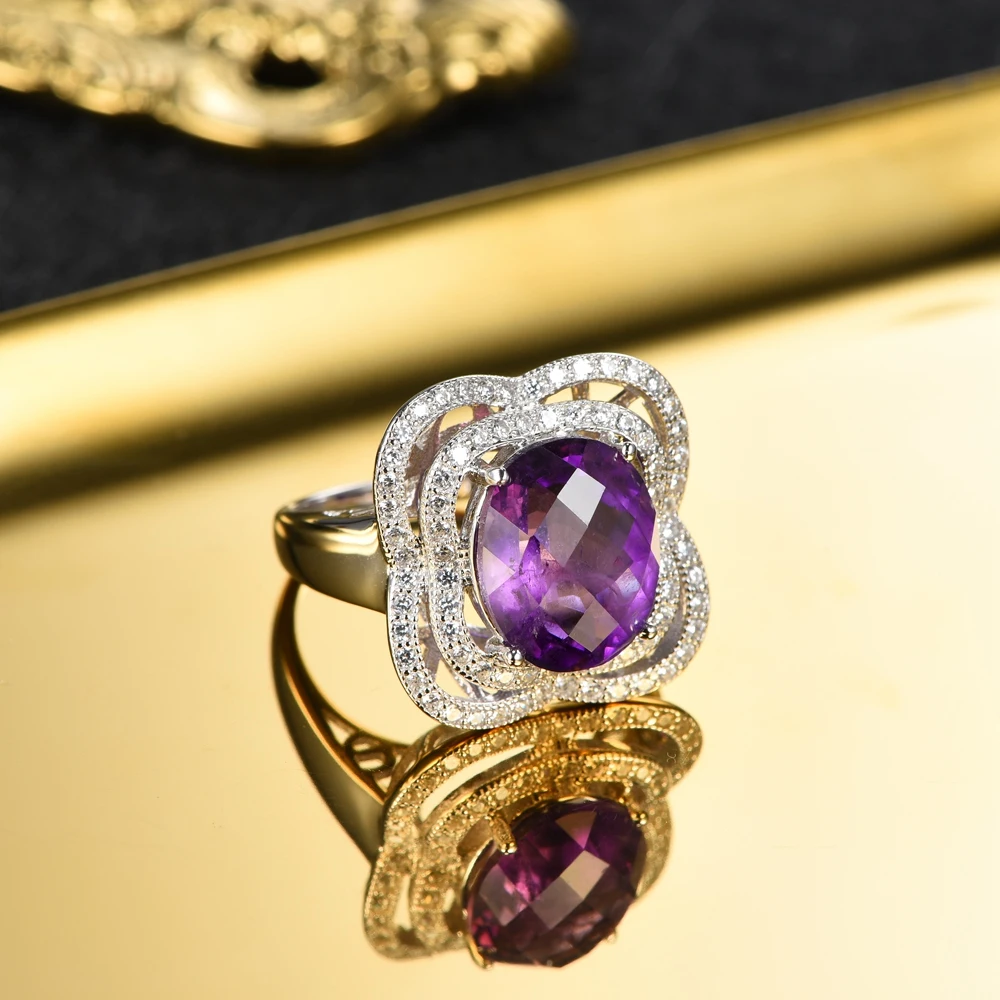 Женское кольцо с натуральным аметистом 925 карата из серебра пробы|ring for|rings for womenring