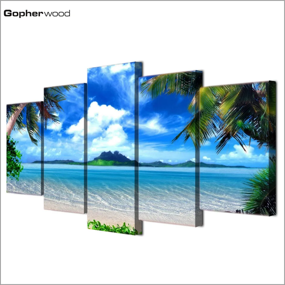 Рамка Декор комната настенное искусство 5 штук пальмы синее небо белое облако