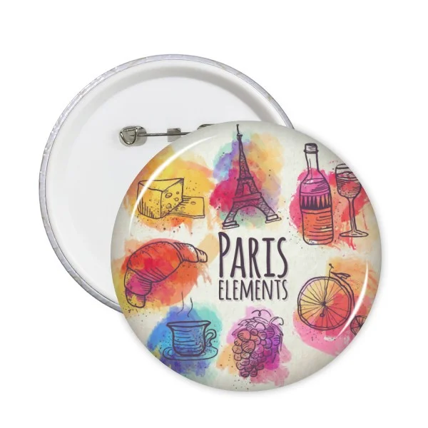 

5pcs Colorful Life France Mark Landmark National Flag Architecture Custom Landscape Illustration Pattern Round Pin Badge Button
