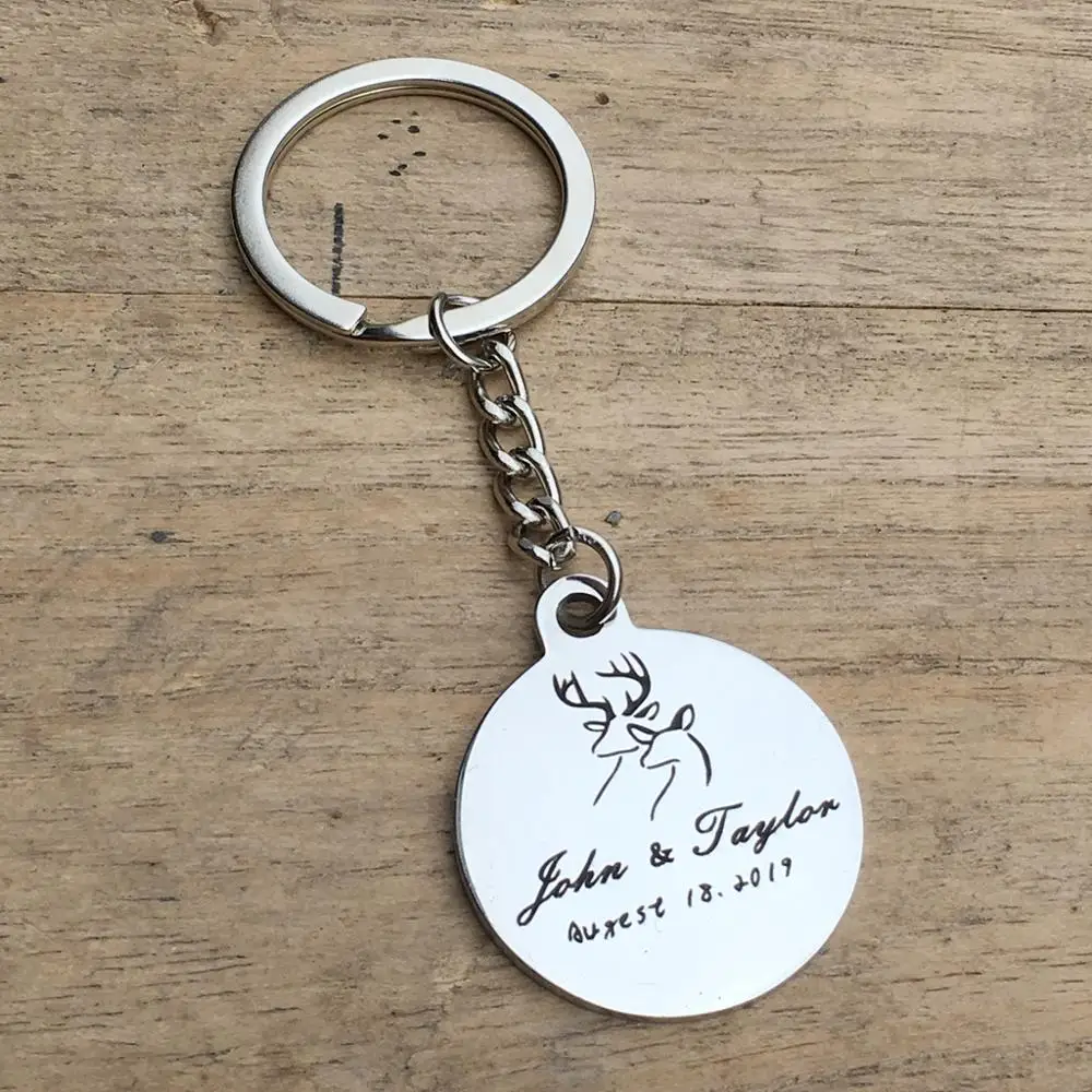 10pcs custom name date alloy Keychain Engraved logo key chain wedding gifts for guests wedding souvenirs wedding favors and gift