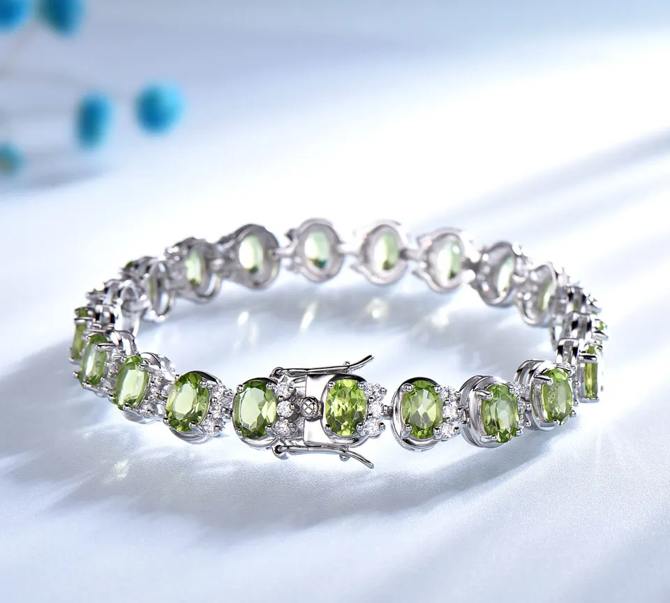 UMCHO Роскошные 18.9ct натуральные браслеты из перидота для женщин 925 пробы Серебряная цепочка звено браслет Свадебный драгоценный камень ювелирные изделия