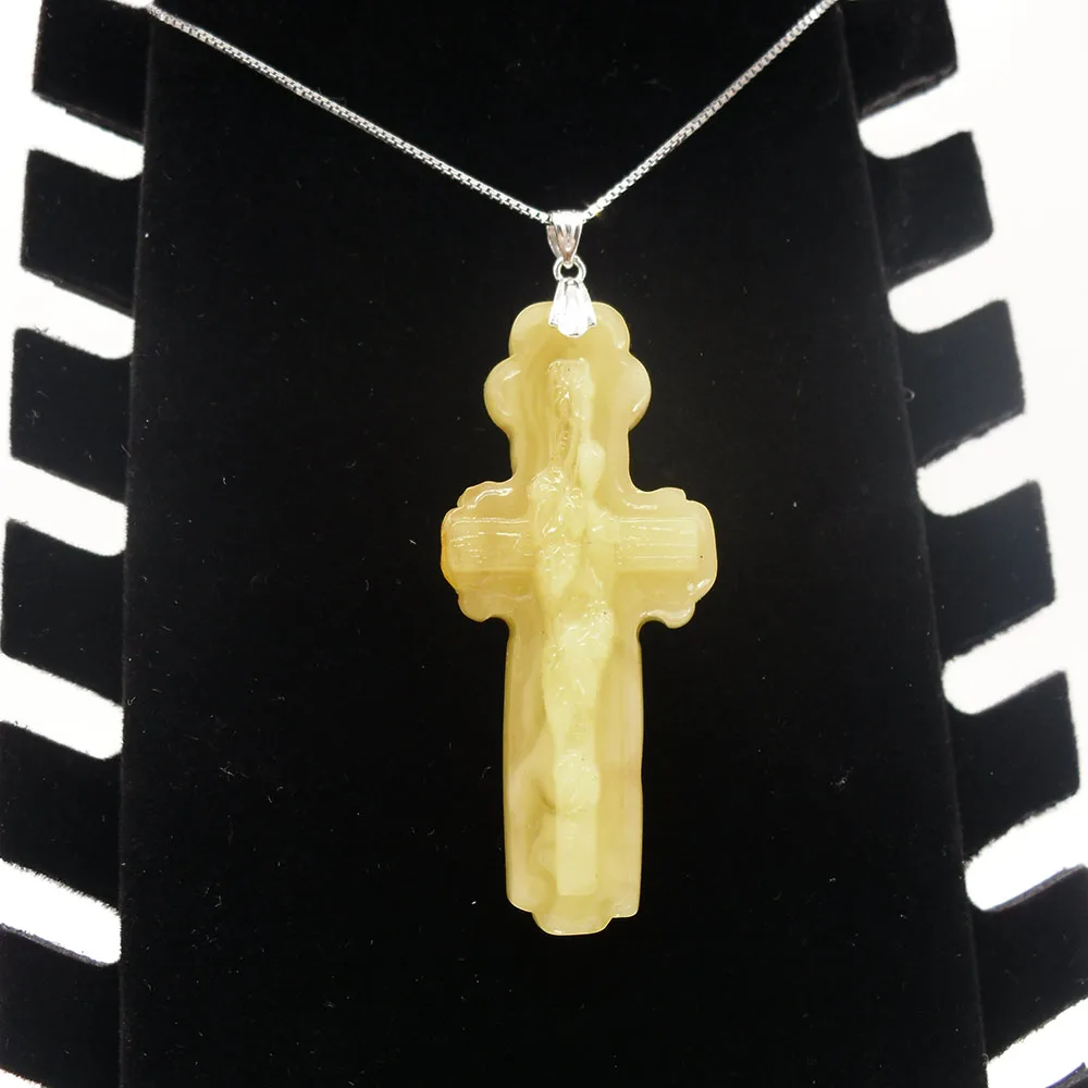 Подвеска с крестом из настоящего черного янтарного Креста ручной работы