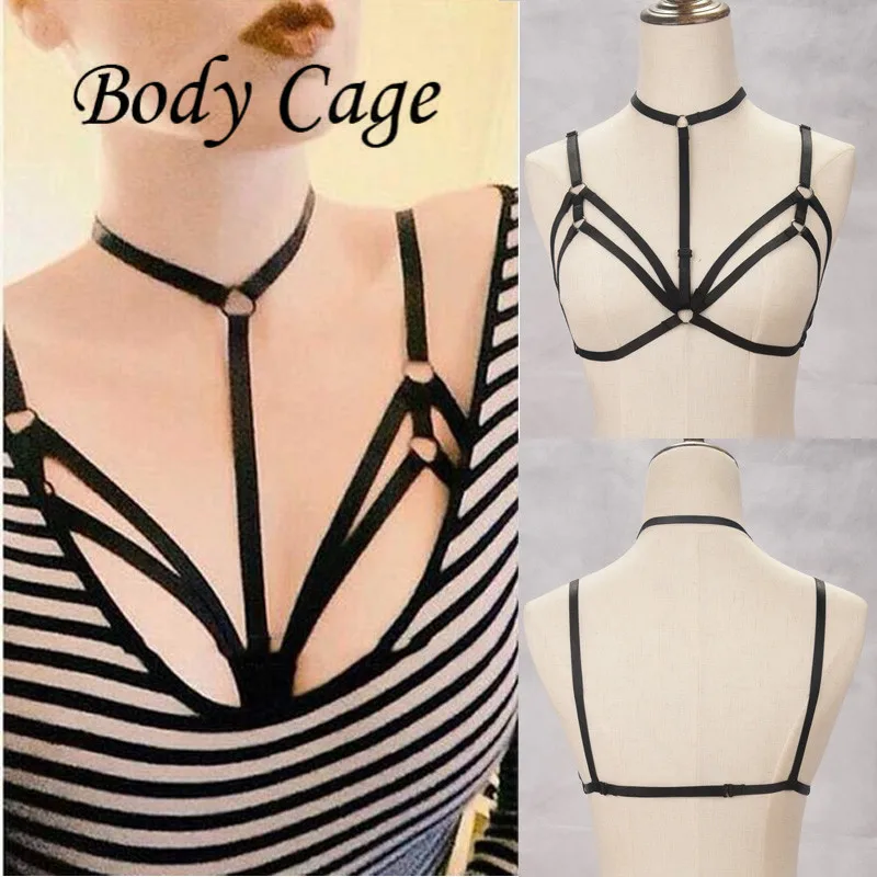 Бюстгальтер клетка в готическом стиле с низким воротником Харадзюку|body harness|gothic