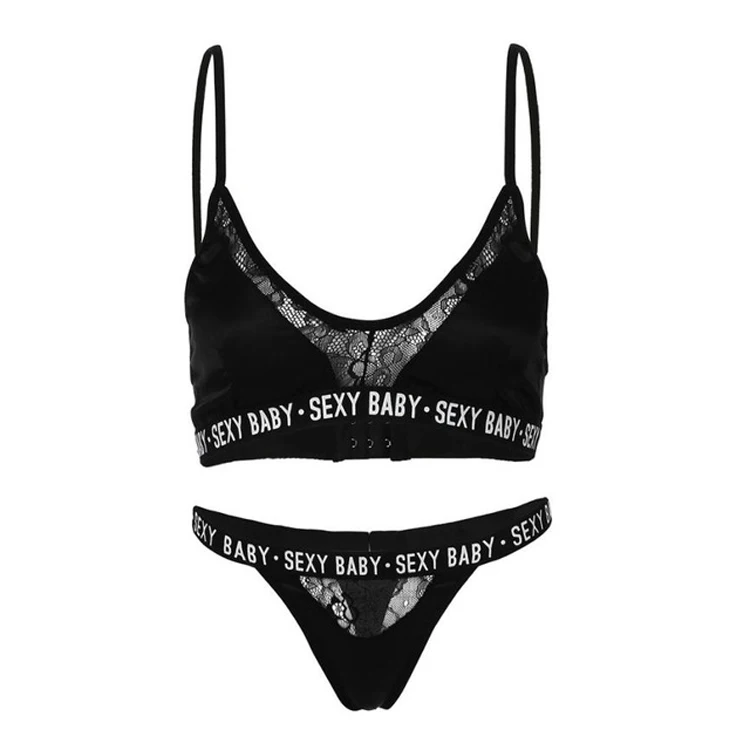 Сексуальная атласная Женская пижама с кружевом Bralette& Brief наборы женское нижнее белье сексуальное детское нижнее белье с буквенным принтом нижнее белье бюстгальтер трусики набор плюс размер бюстгальтер