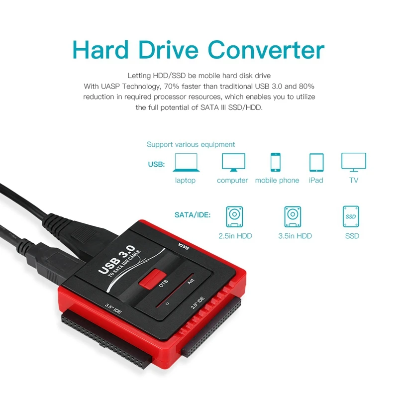 Адаптер Usb 3 0 для Sata/Ide конвертера жесткого диска универсального 2 5/3 5 Hdd/Ssd с блоком