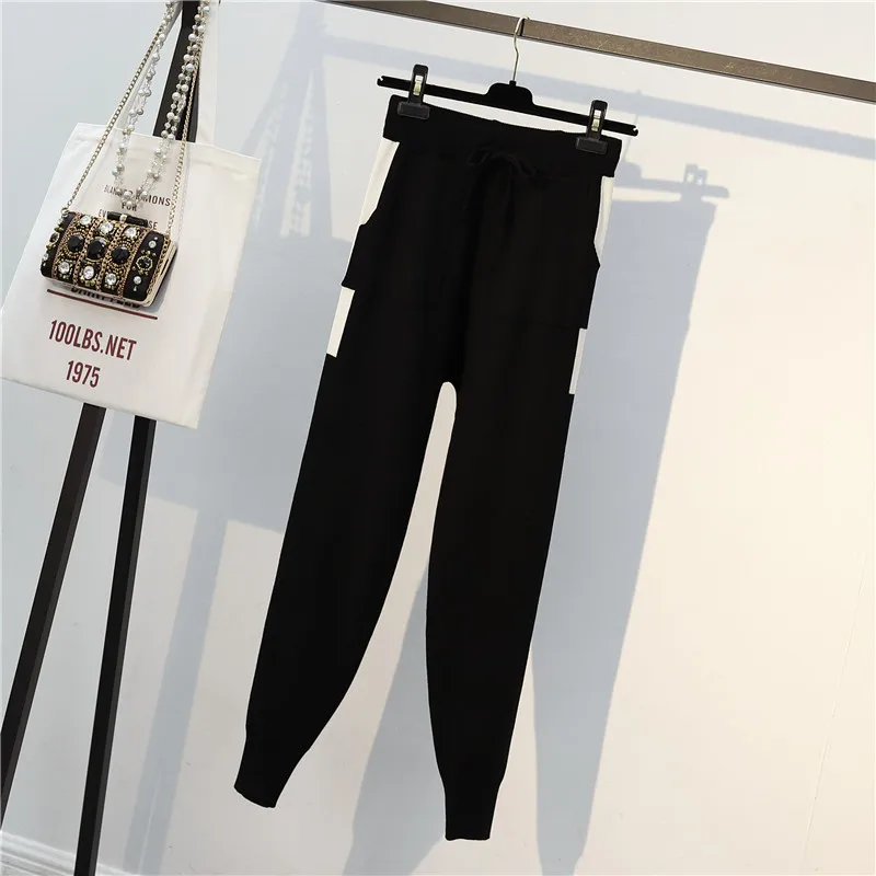 Женский трикотажный костюм из 2 предметов пуловер с длинным рукавом и круглым