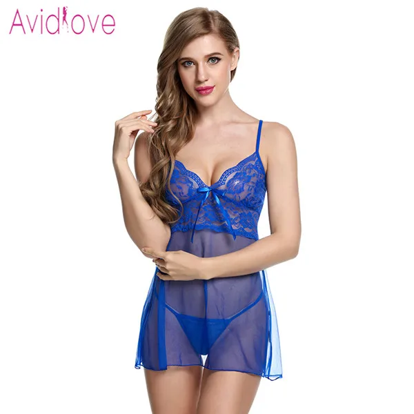 Avidlove белье сексуальное эротическое горячая платье Babydoll Для женщин прозрачным цветочным кружевом ночь порно сорочка белье фантазия секс одежда - Цвет: Blue