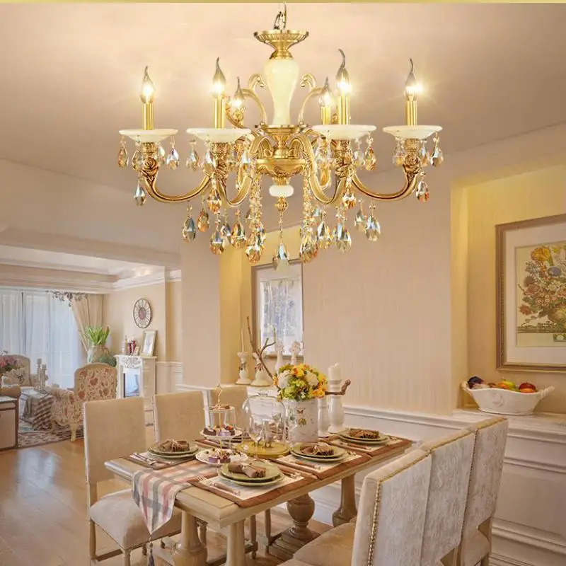 Latin American style Led Jade lamp Chandelier Crystal drop Lights sitting room Restaurant Retro hanging Copper | Лампы и освещение