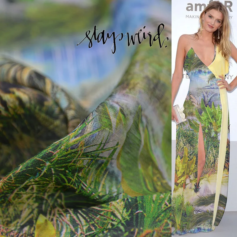 Джунгли Цифровая печатная шелковая ткань натуральный лен 100 см * 140 см|Ткань| |