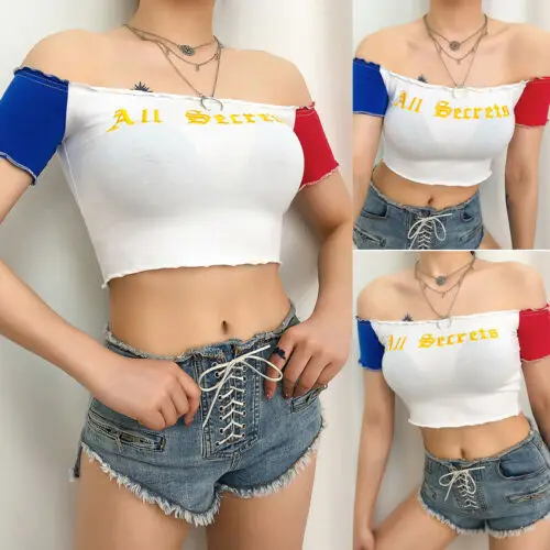 Женская облегающая футболка с открытыми плечами повседневная короткая белая