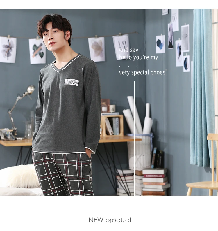 WAVMIT Men's Pajamas Long Sleeve Cotton Plus Size 4XL 5XL Men Pyjamas Sets Sleepwear Sets Father Pajamas Nihgtwear