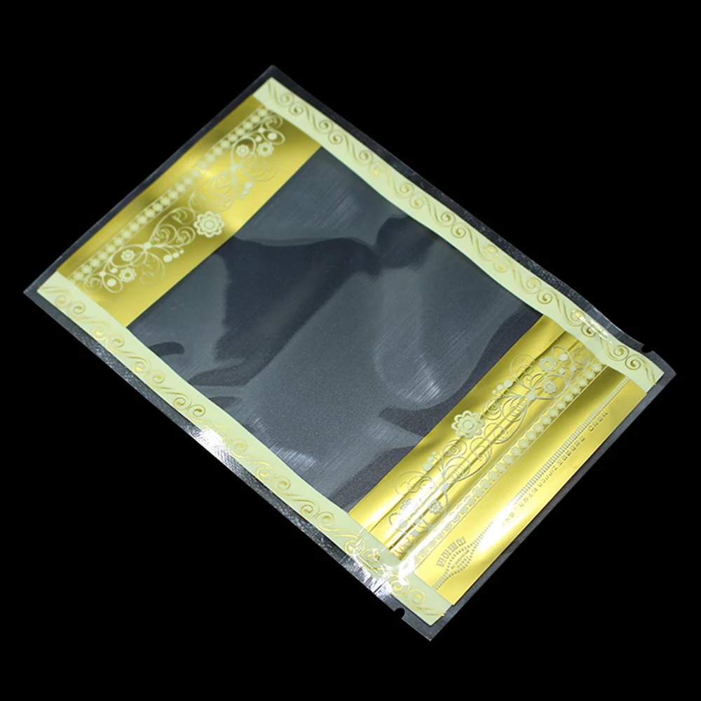 

100Pcs/Lot Gold / Clear Ziplock Packing Bags Self Seal Food Snack Nut Packaging Zip Lock Plastic Bags Reclosable Zipper Bags