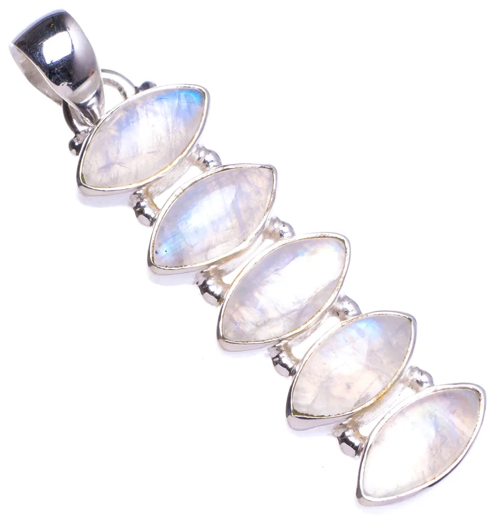 Натуральный Радужный Лунный Камень ручной работы уникальный 925 пробы серебряный