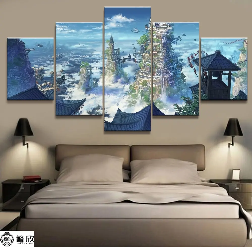 5 панель аниме Wonderland пейзаж холст печатная картина для гостиной стены искусства