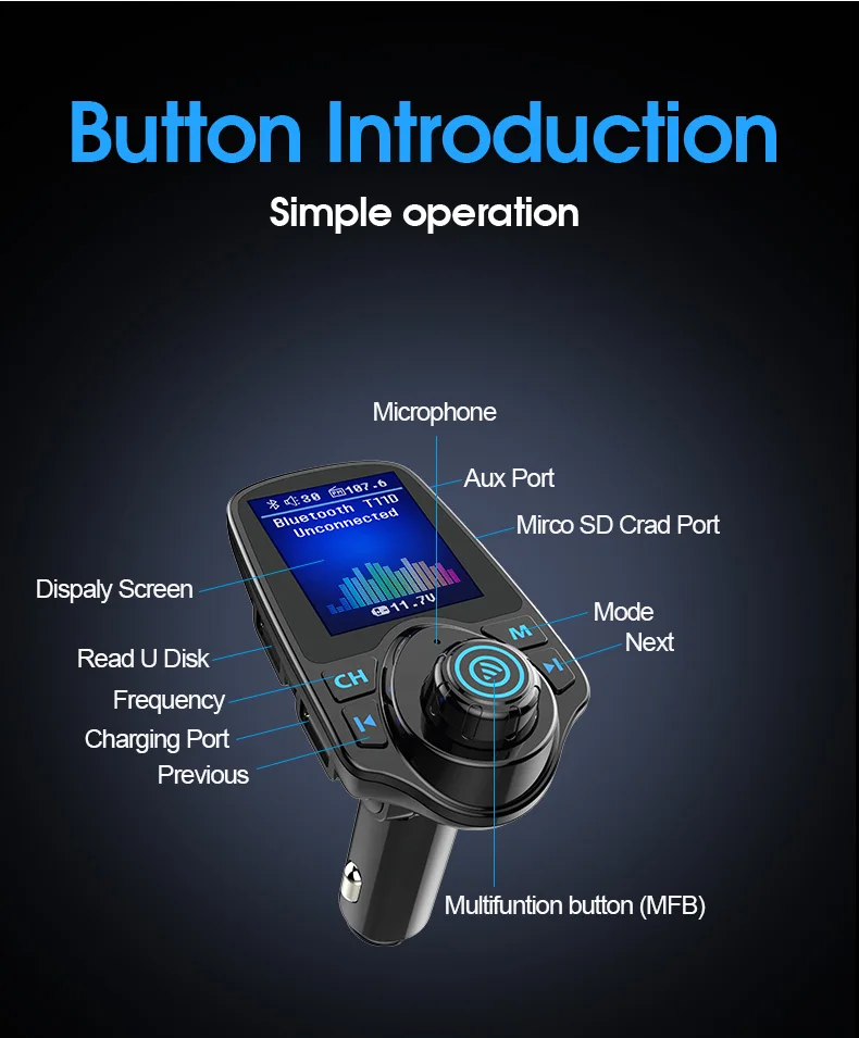 Автомобильный MP3-плеер, Bluetooth 5,0, fm-передатчик, u-диск, TF, aux, музыкальный плеер, USB, быстрое автомобильное зарядное устройство, произвольная игра, громкая связь, телефон