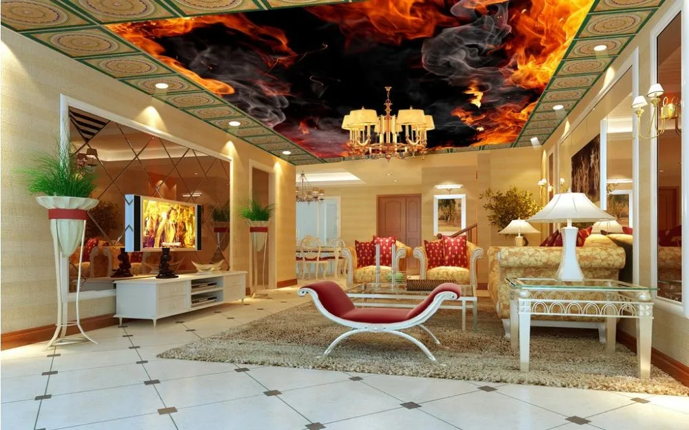 Огненные 3d обои фоновые для телевизора гостиной дивана фрески комнаты |