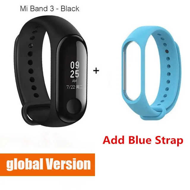 Global add Blue Origina Xiaomi mi Band 3 умный Браслет фитнес-браслет большой сенсорный экран OLED частота сердечных сокращений сообщения Smartband mi Band F2 - Цвет: Global add Blue