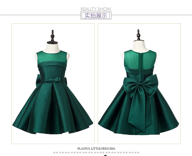 Top Quality Satin Flower Girl Dresses for Wedding Big Bow Party Pageant Dress Birthday Little Girls Ball Gown 2 color 2-12Y | Детская