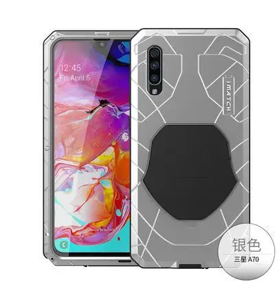 Для samsung A70 чехол для телефона жесткий алюминиевый металлический закаленное стекло Защита экрана сверхпрочный чехол для samsung Galaxy A70 S10 Plus - Цвет: Серебристый