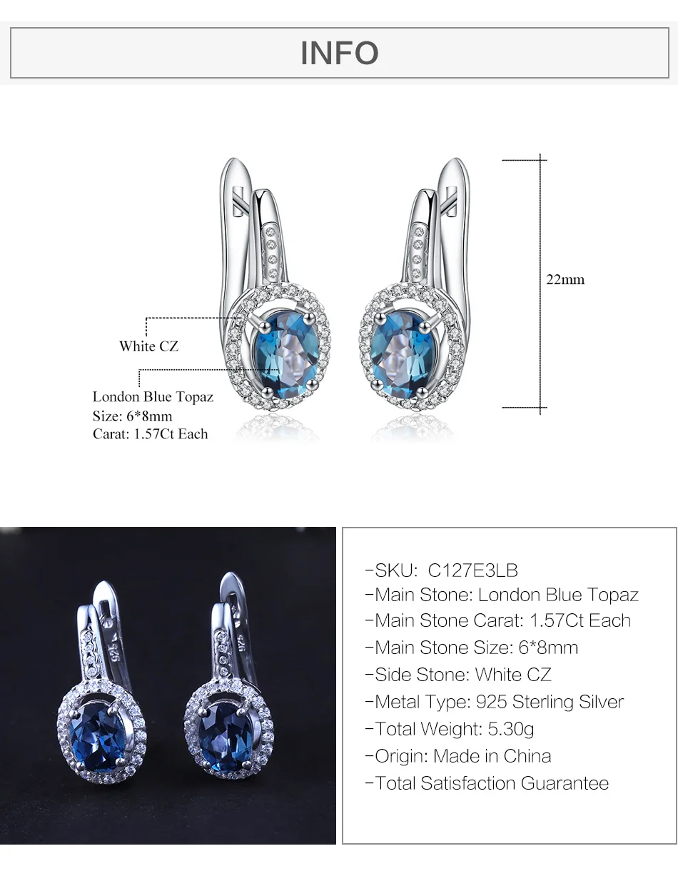 Новинка, 3.15Ct балетные серьги-гвоздики с натуральным Лондоном, голубым овальным топазом, 925 пробы серебряные Винтажные серьги для женщин, хорошее ювелирное изделие
