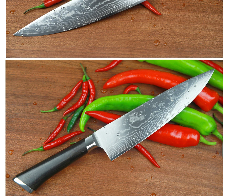 XINZUO 8 ''поварской нож 73 слоя японский дамасский кухонный нож из нержавеющей стали инструмент гьюто ножи черное дерево РУЧКА