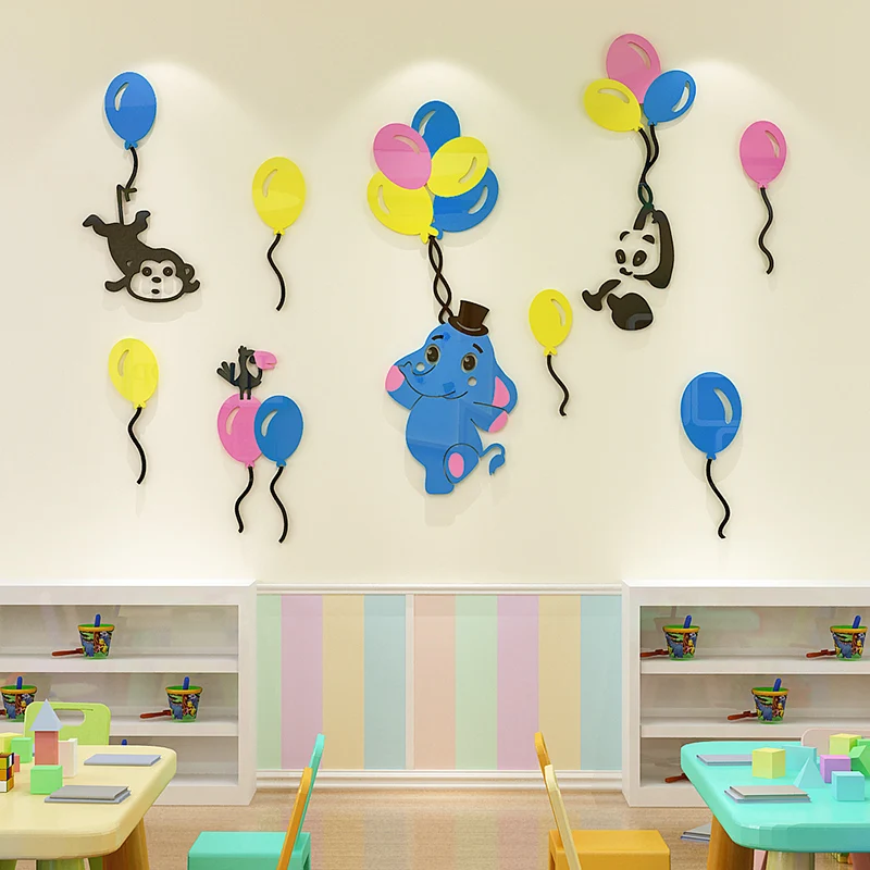 Мультяшные животные 3D акриловые самоклеющиеся наклейки на стену гостиная