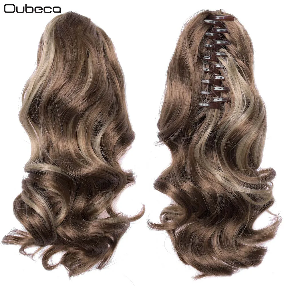 12H24 Oubeca, синтетические накладные волосы на заколках, волнистые, конский хвост, короткие, милые, толстые, волнистые, конский хвост, волосы на заколках для наращивания для женщин - Цвет: 12H24