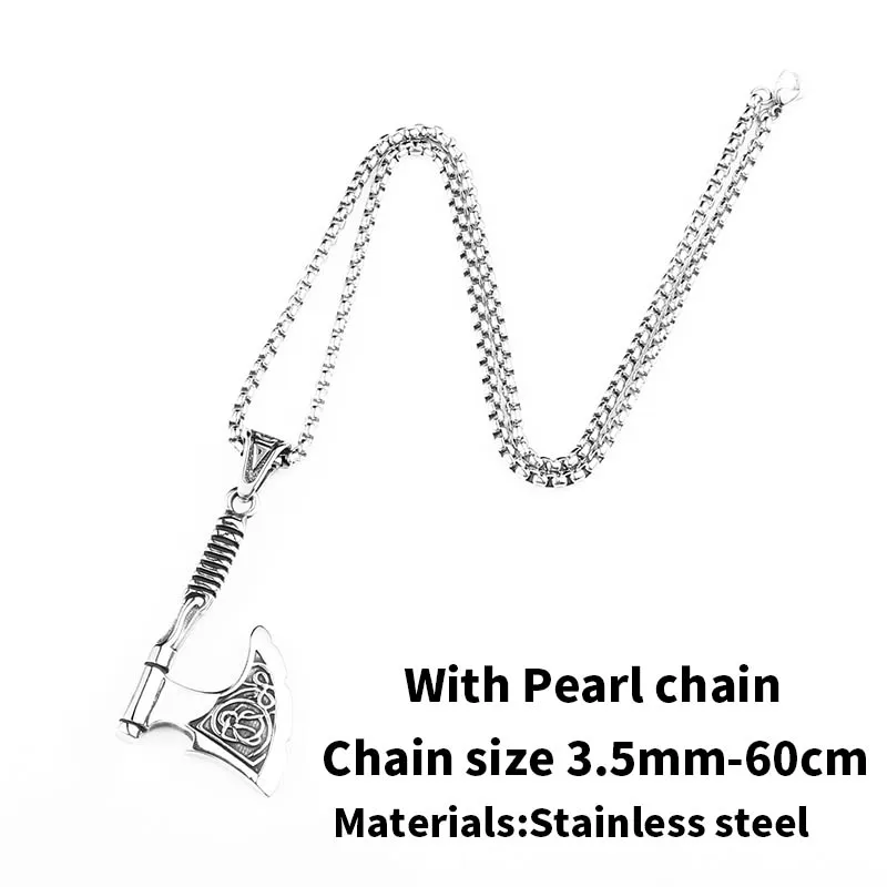 pearl chain style Байер 316L нержавеющая сталь символ Одина скандинавский рунный топор амулет-подвеска нос Руна викингов топор ювелирные изделия LP308 - Окраска металла: pearl chain style