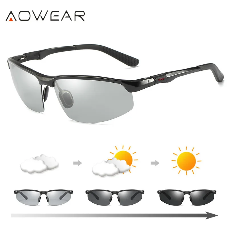 AOWEAR фотохромные солнцезащитные очки, мужские поляризованные очки-хамелеоны, мужские солнцезащитные очки, меняющие цвет, HD очки для дневного и ночного видения, очки для вождения