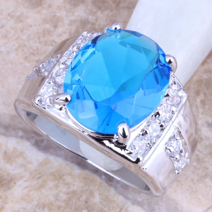 Noblest Небесно Голубой кубический цирконий Белый CZ посеребренный женский Овальный
