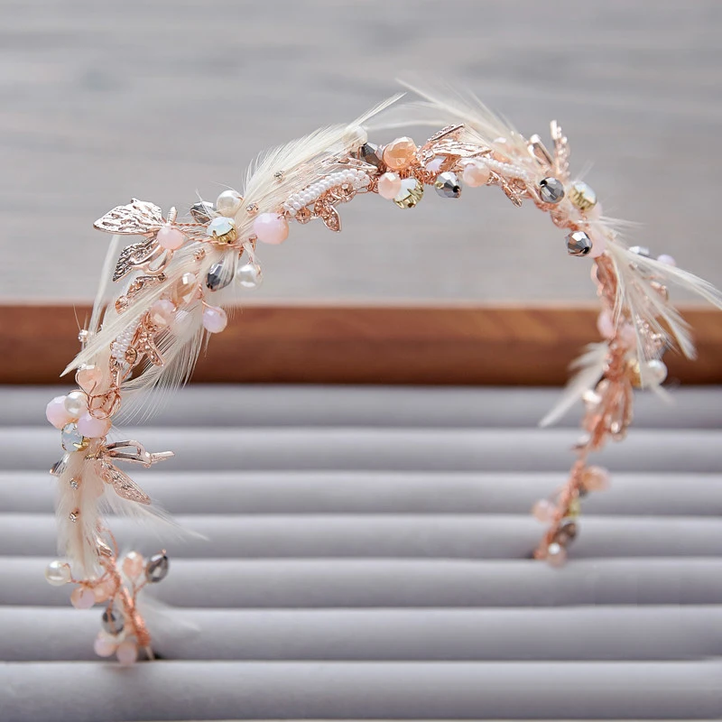 HIMSTORY ручная работа великолепный кристалл бисер перо повязка для волос свадебные