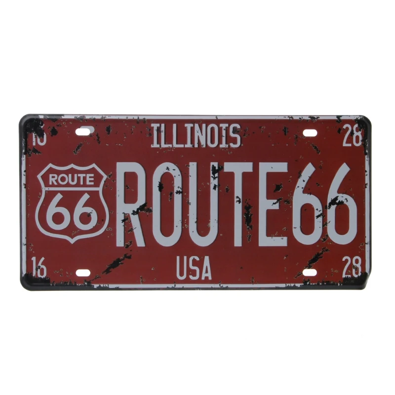 - США Route 66 автомобильный винтажный номерной знак металлические настенные поделки Ретро гараж домашний Декор Автомобильные аксессуары универсальные - Цвет: -