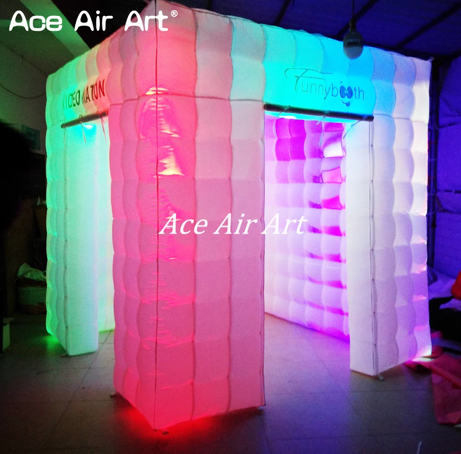 Koop 2018 Draagbare Led Opblaasbare Kubus Behuizing, Funny Photo Booth Met Twee Deuren Met 2 Opvouwbare Deur Gordijnen Voor Chili