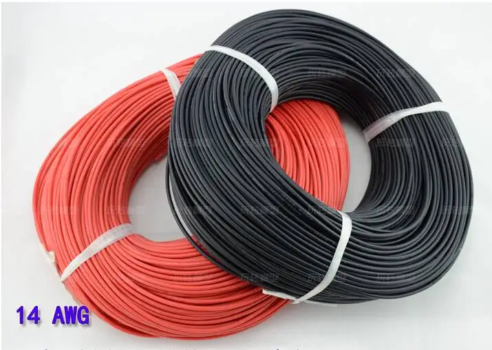 14 AWG 1 м силиконовый провод 8/10/12/14/16/18/20/22/24/26 AWG черный, красный Жаростойкий Мягкие силиконовые Силикагель кабель SR провода гибкий многожильный - Цвет: 14 AWG