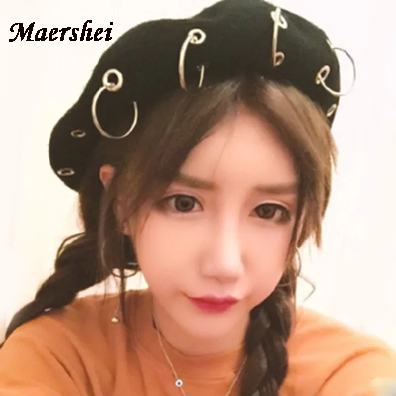 MAERSHEI шляпа женские осенние и зимние кольца Берет моды личности для девочек Шерсть художник шляпу высокого качества
